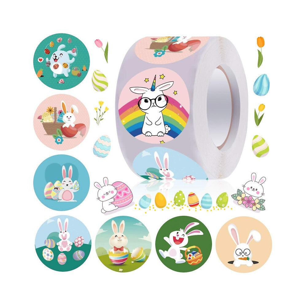 2pack Easter Stickers Decorations -1.5 inch Happy Easter Egg Bunny Sticker Roll Waterproof Holiday S