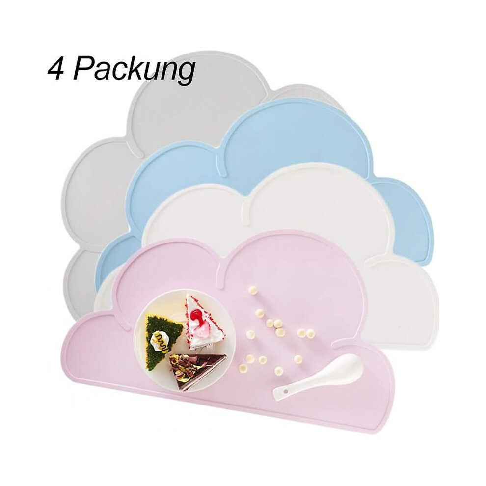 4PCS Waterproof Silicone Kids Placemat, Non-slip Portable, Tableware Table Mat for Toddlers, Infant, Cloud Shape, 47.5 x 27 x 0.3 cm