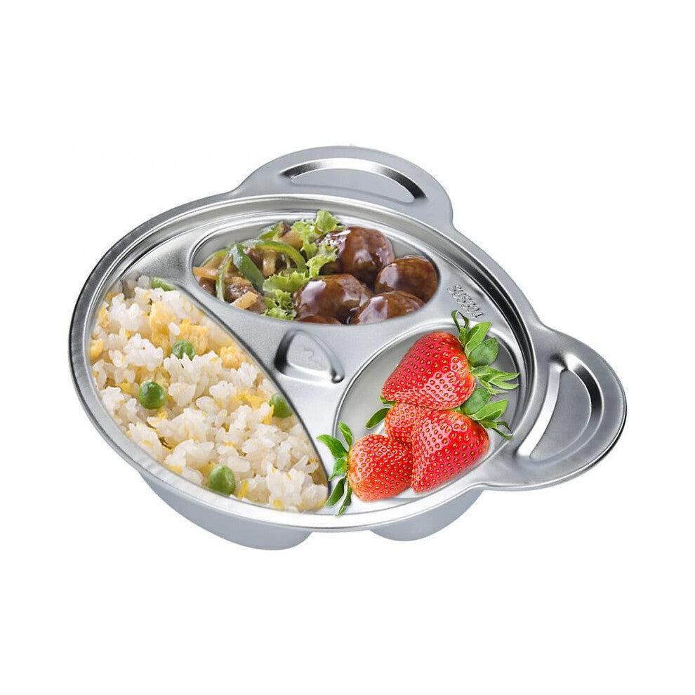 Stainless Steel Divided Plate, 3 Sections Dinner Plate Mess Food Trays PandaShaped Kids Baby Plate