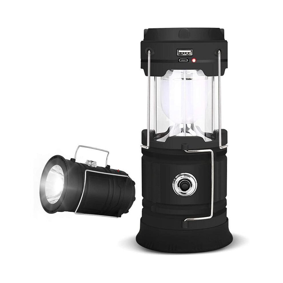 LED Camping Lantern Rechargeable, 1 Pack Collapsible Solar Camping Lights with Flashlight, Waterproof Portable Survival Light for Hurricane