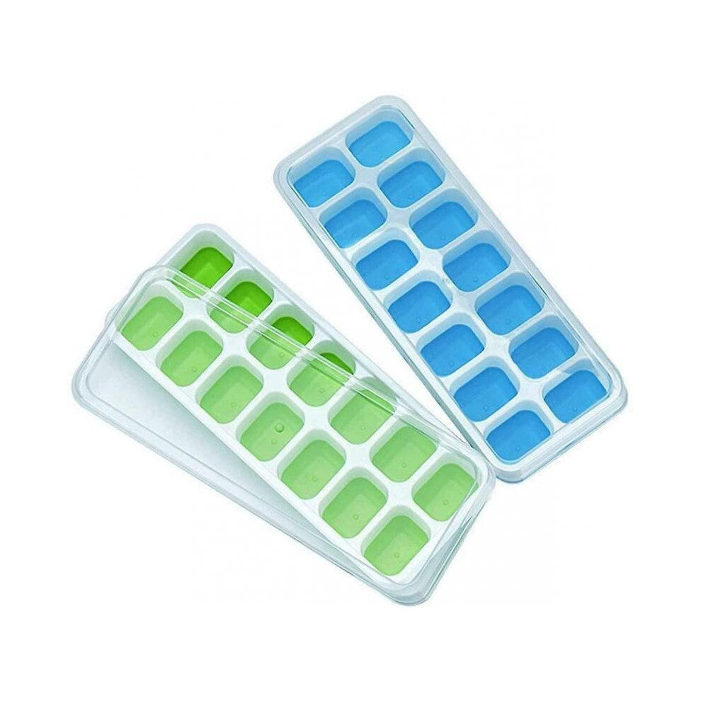 Ice Cube Trays, Silicone Easy-Release and Flexible 14-Ice Trays with Spill-Resistant Removable Lid, BPA Free, Durable and Dishwasher Safe, 2 Pack