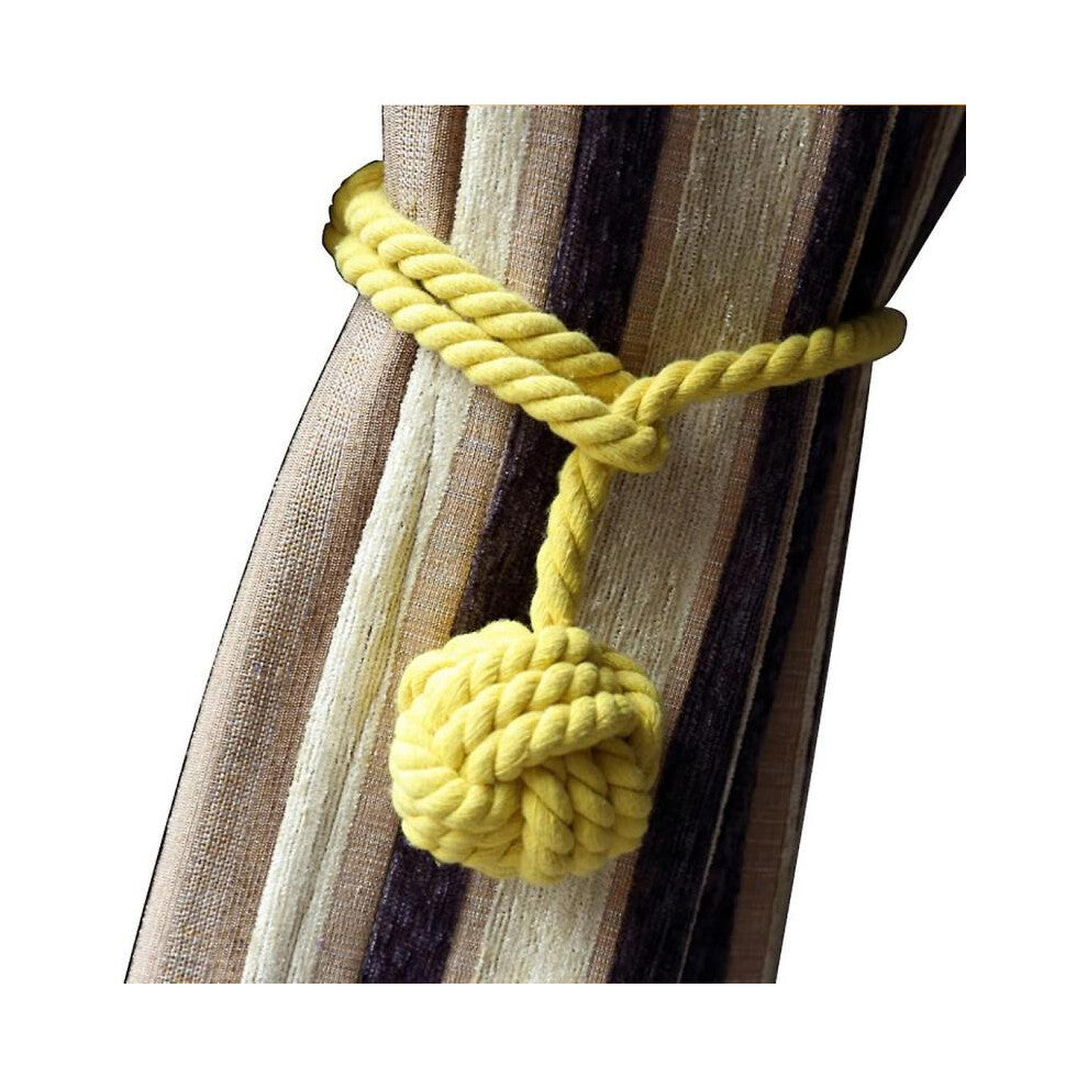 2pcs Curtain Holdbacks Hand Knitting Braided Drapery Tiebacks with Single Ball Cotton Rope Tassel - Yellow