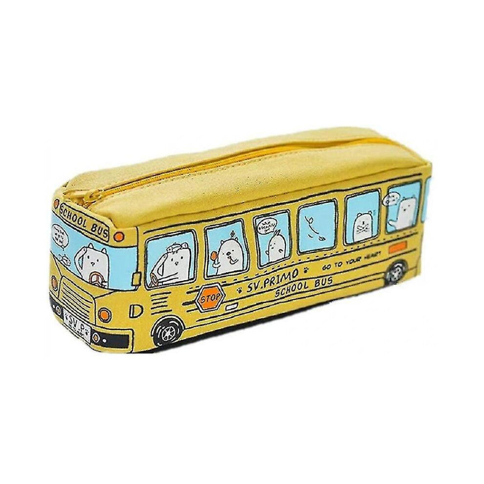 Large Capacity Pen Bag Funny School Bus Cartoon Pencil Case School Supps Or Toys (yellow)