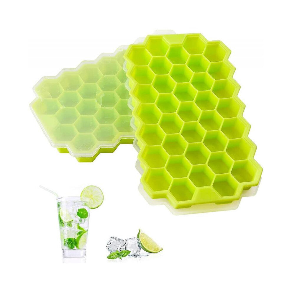2 PCS Premium Ice Cube Trays,Silicone Ice Cube Molds with Sealed Lid, Flexible 74-Ice Trays BPA Free, for Chilled Drinks, Whiskey, Cocktail, Food