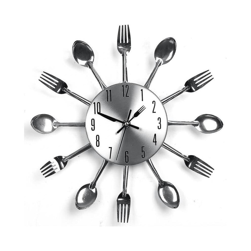 Stainless Steel Kitchen Utensils Clock for Kitchen  Indoor And Outdoor Kitchen Cutlery Silver Wall Clock with Tinted Forks Spoons Spatula