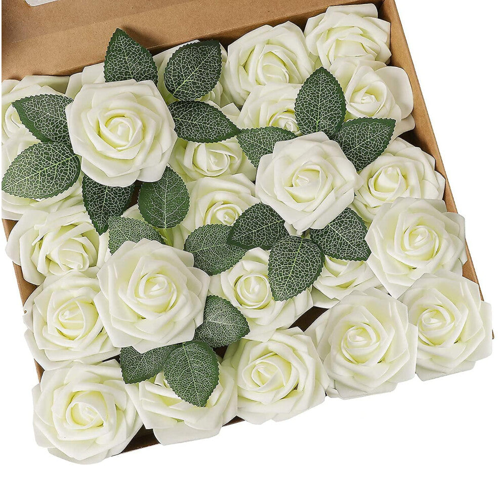 Artificial Flowers, 25pcs Real Touch Foam Roses DIY Flowers for Wedding Bouquets Centerpieces Arrang
