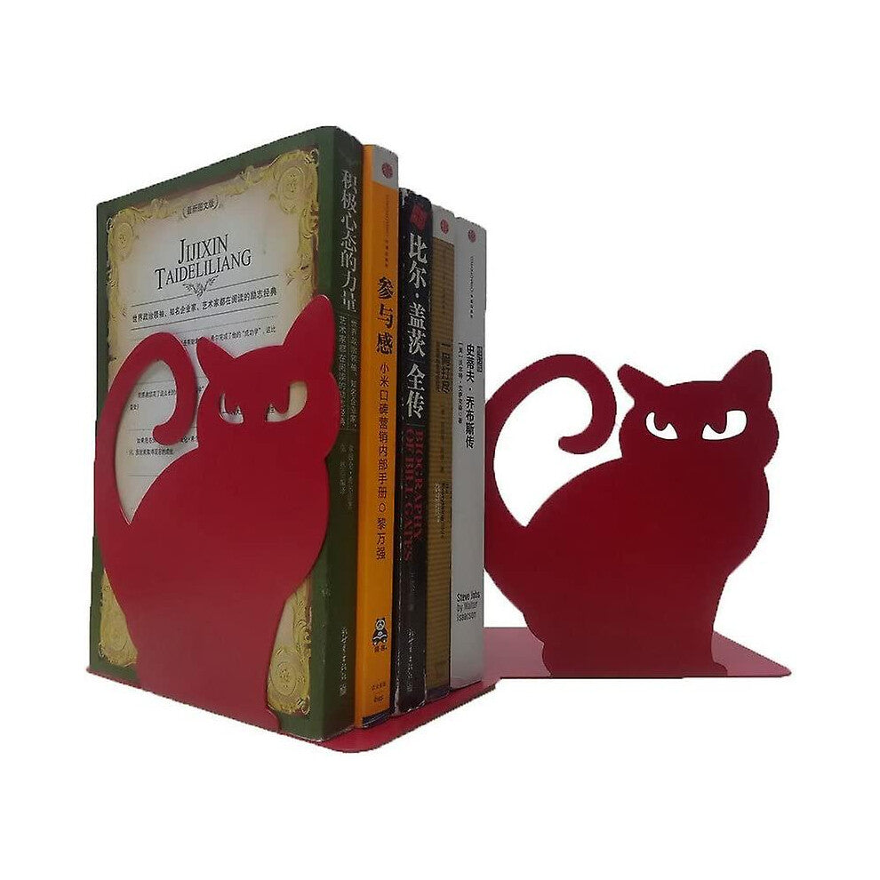 Cute Vivid Lovely Persian Cat Nonskid Thickening Iron Library School Office Home Study Metal Bookends Book End (Red)