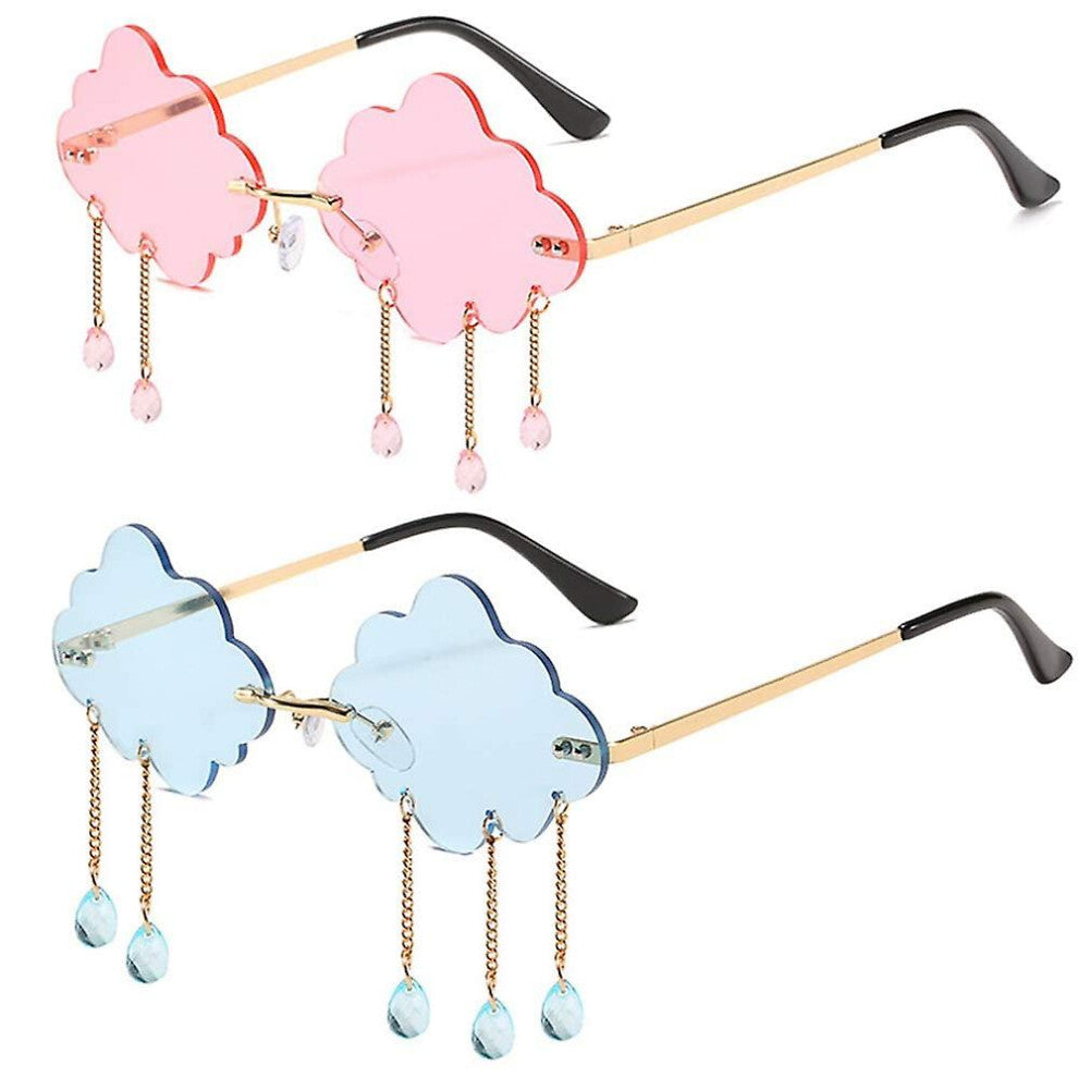 Rimless Cute Sunglasses for Women Trendy Vintage Creative 90s Sunglasses Funny Cloud Shaped Disco