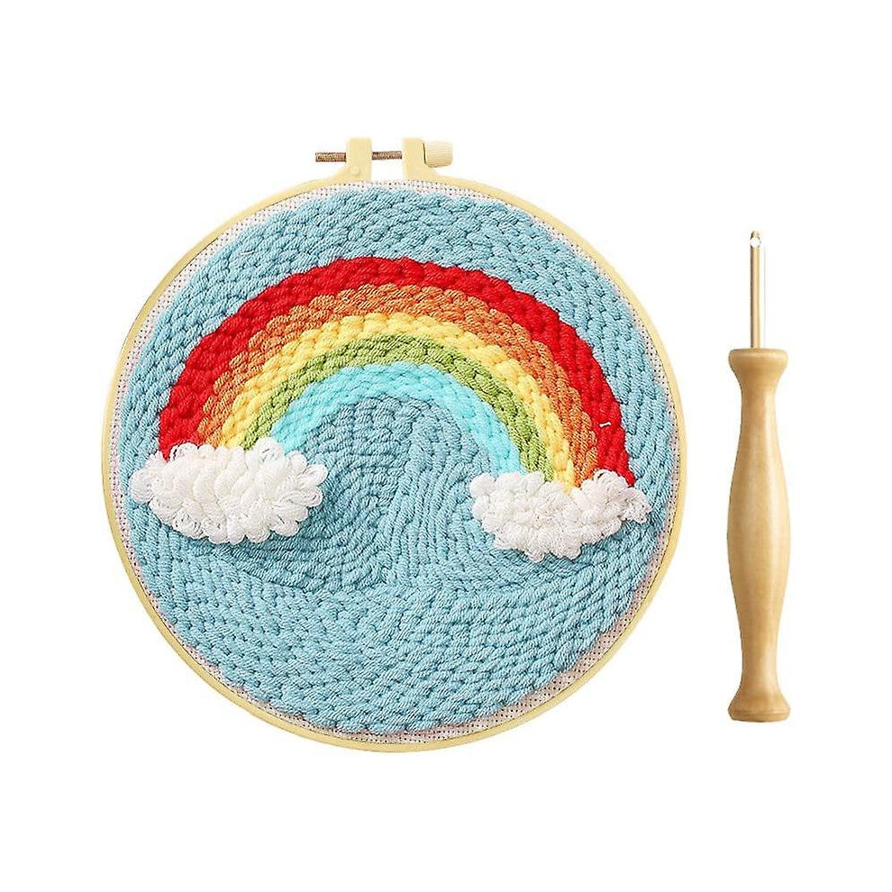 Rug Hooking Kit, Latch Hook Rug Kit, Handcraft DIY Knitting Wool Embroidery with Punch, Easy Making (rainbow)
