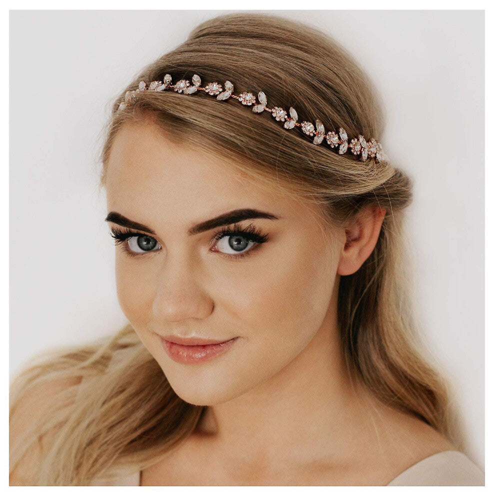 Rhinestone Bridal Headpiece Crystal Wedding Headband Hair Accessories for Bride WomenRose Gold
