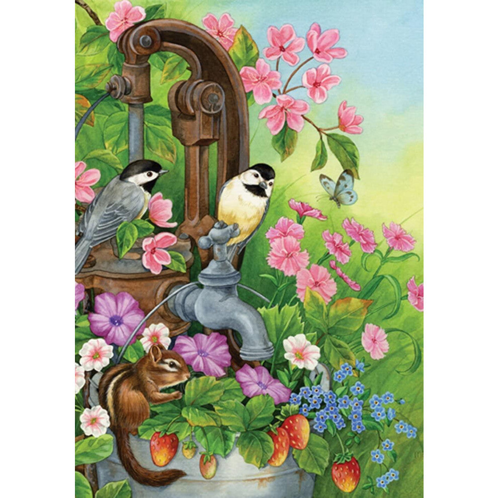 Watering Time-decorative Birds Flower Floral Spring Cute Animal Usa-produced Garden Flag