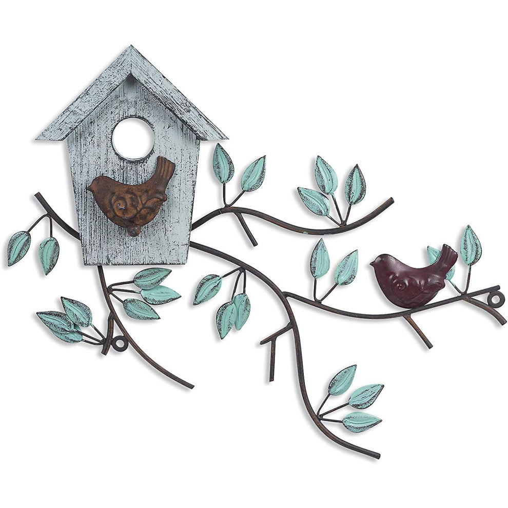 Metal Bird Wall Art Decor Metal Tree Leaves Wall Decor Tree Leaf Metal Wall Art Sculptures with Wood