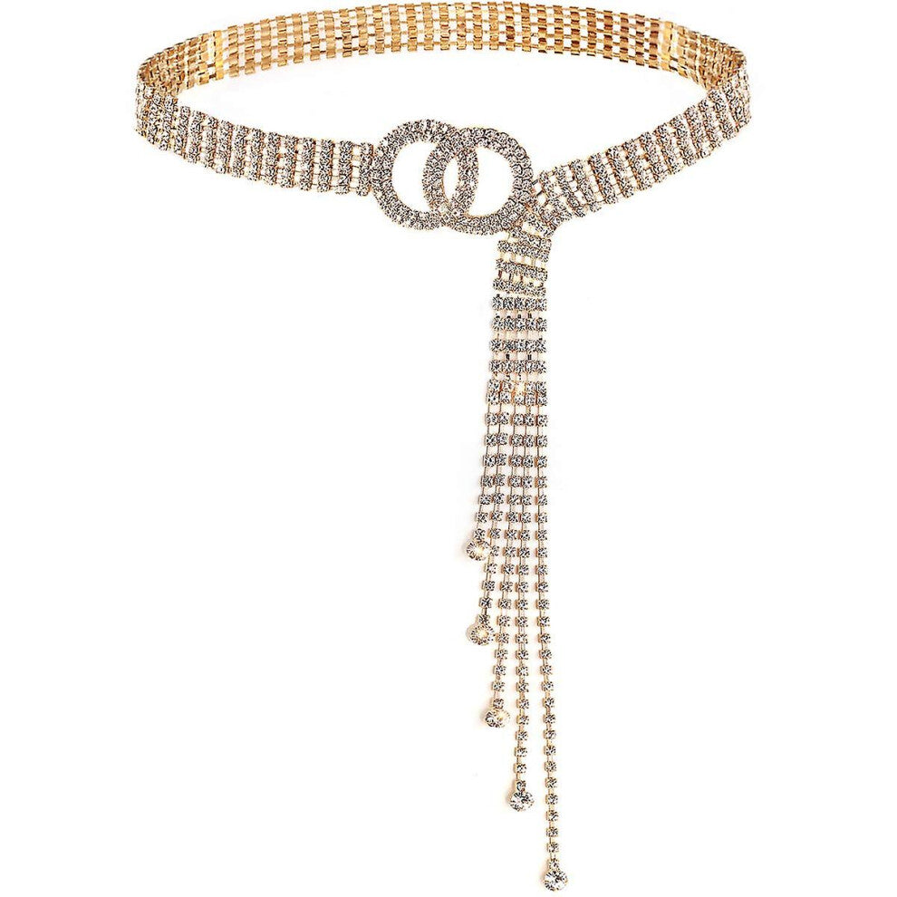 Beautiful Gift Crystal Waist Chain for Women Rhinestone Chain Belts O-Ring Chain Gift Gold