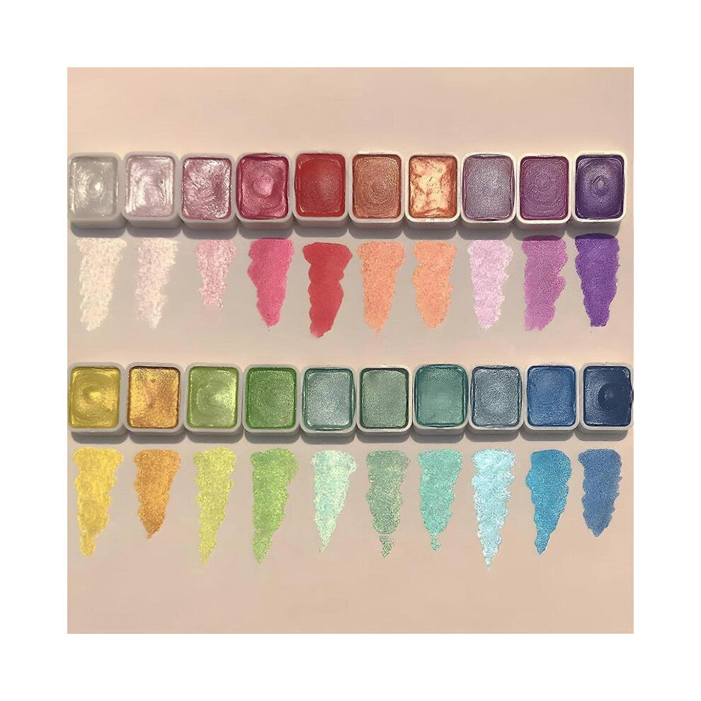 20 Colors Watercolor Painting Set, Drawing Supplies Shimmer Metallic Watercolor Paints Set, Model Metallic Solid Watercolor Painting Set