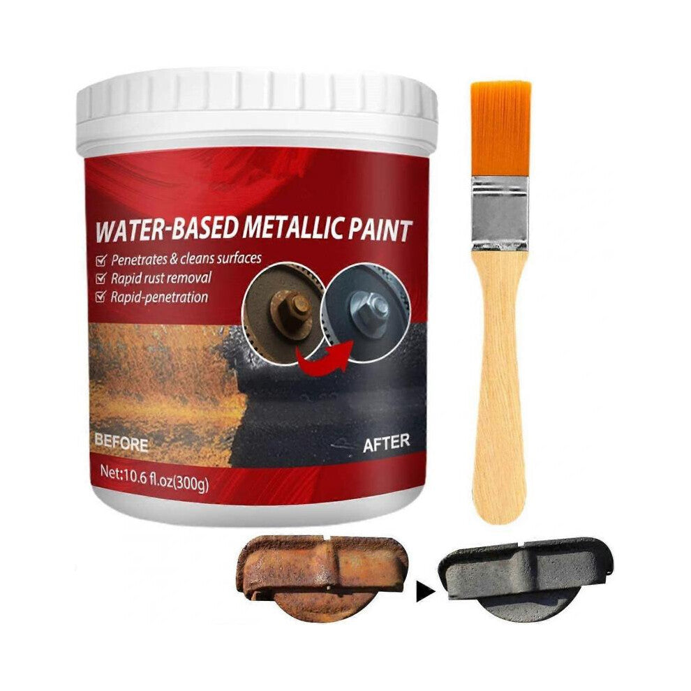 Rust Converter Water Based Metallic Paint, 300g Metal Rust Remover with Brush, Rust Primer for Stopping Rust