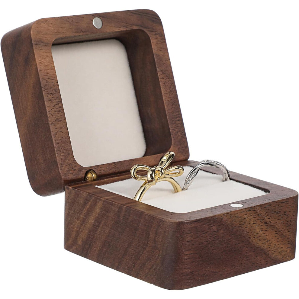 Ring Box for Engagement and Wedding Rings Small Jewelry Display Holder with Lid Rustic Trinket Box