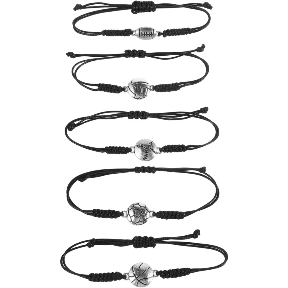 5pcs Basketball Rope Bracelet for Teen Boys Basketball Present Waxed Cord Waterproof Adjustable Size Sports Style Bracelet