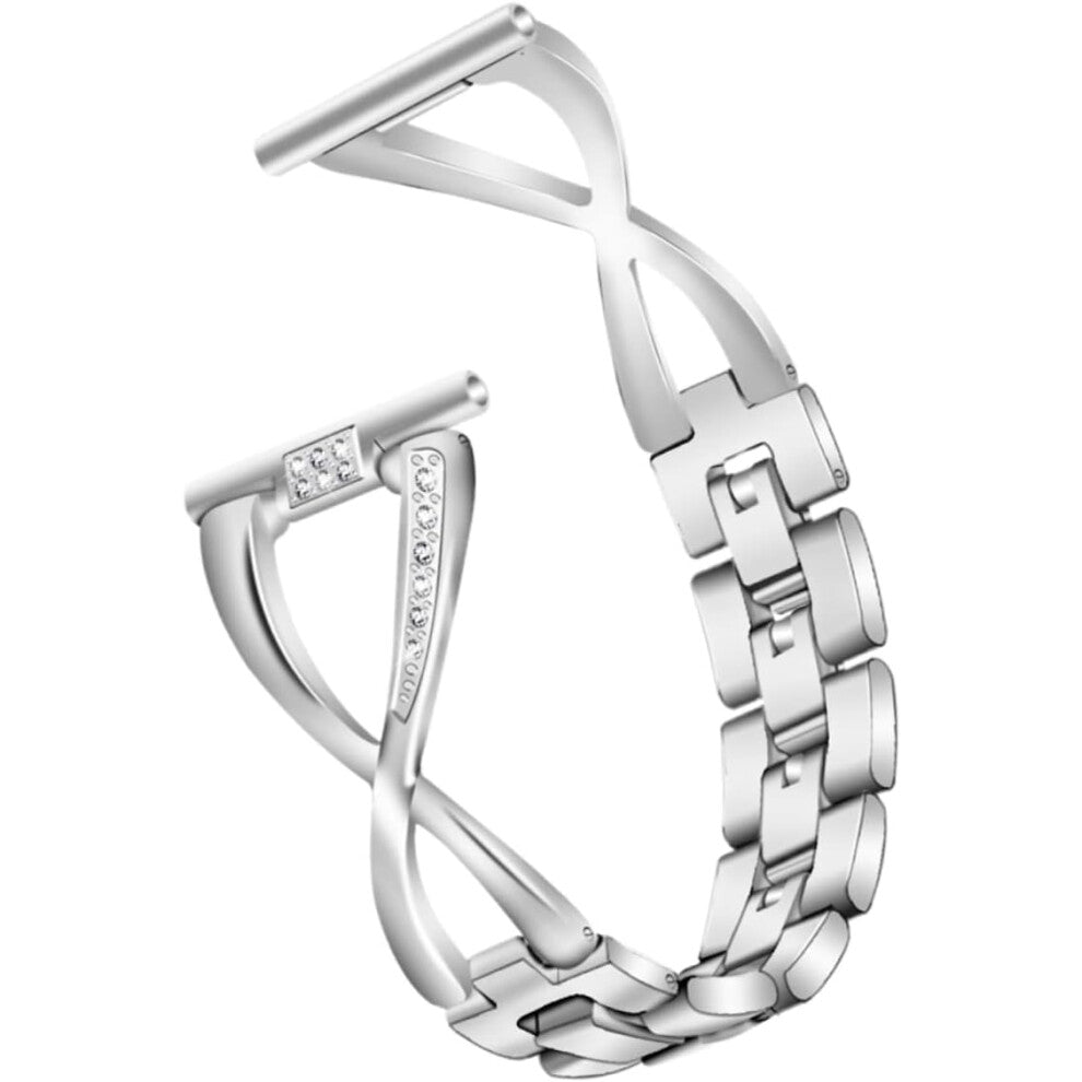 Rhinestone Inlaid 22mm Smartwatch Strap Compatible with Watch Replacement Band for Women Silver