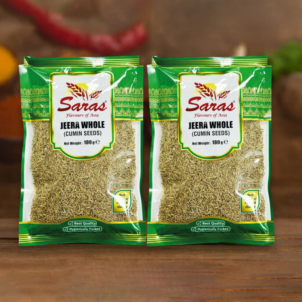 Saras Jeera Whole Cumin Seeds- 100g (Pack of 2) | Aromatic Indian Spice | Naturally Sourced | Essential Kitchen Spice