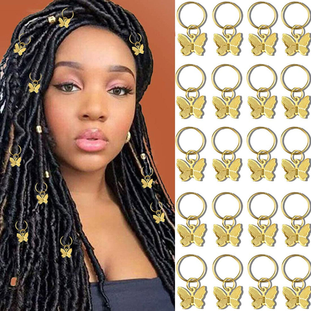 NAISKA 20PCS Butterfly Hair Accessories - Dreadlock Jewelry Cuffs  Charms  and Rings for Women (Gold)
