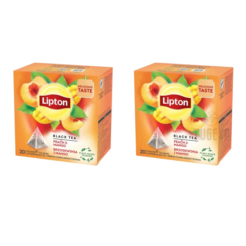 2 x LIPTON Black Tea Peach & Mango 20 Pyramids Bags