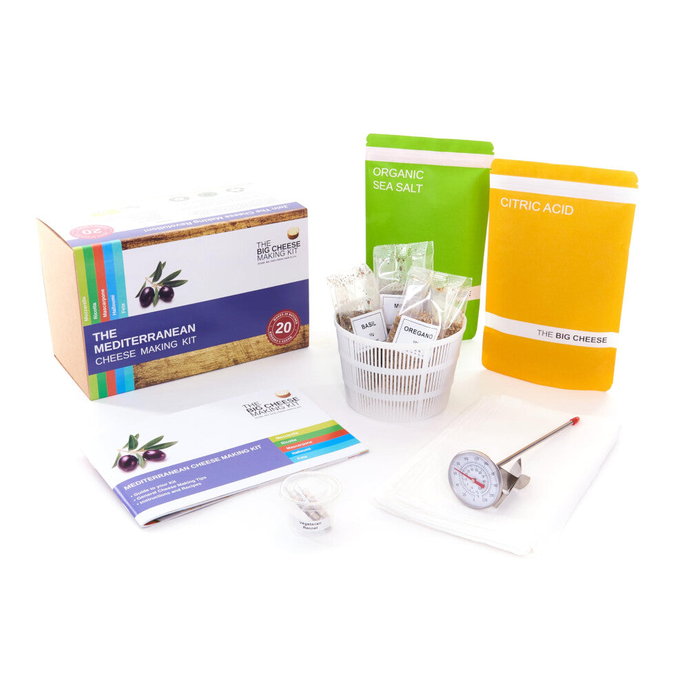 The Mediterranean Cheese Making Kit | Make 5 Easy Vegetarian and Gluten-Free Cheeses Perfect Foodie Gift | Fast, Fresh Homemade Cheese | Includes A