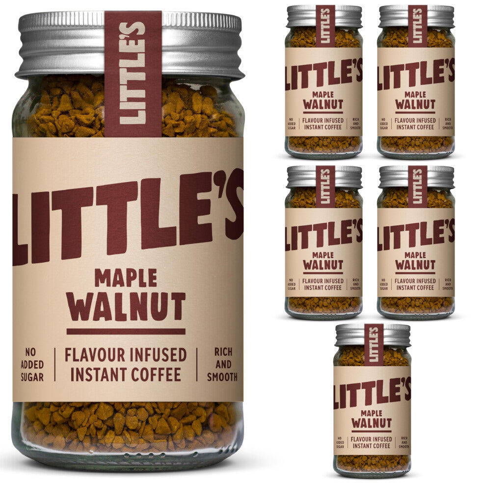 Little's Maple Walnut Flavoured Instant Coffee, 6 Pack (50g x 6) - Rich & Smooth Coffee, Infused With Maple Walnut Flavour - Vegan Friendly, Low