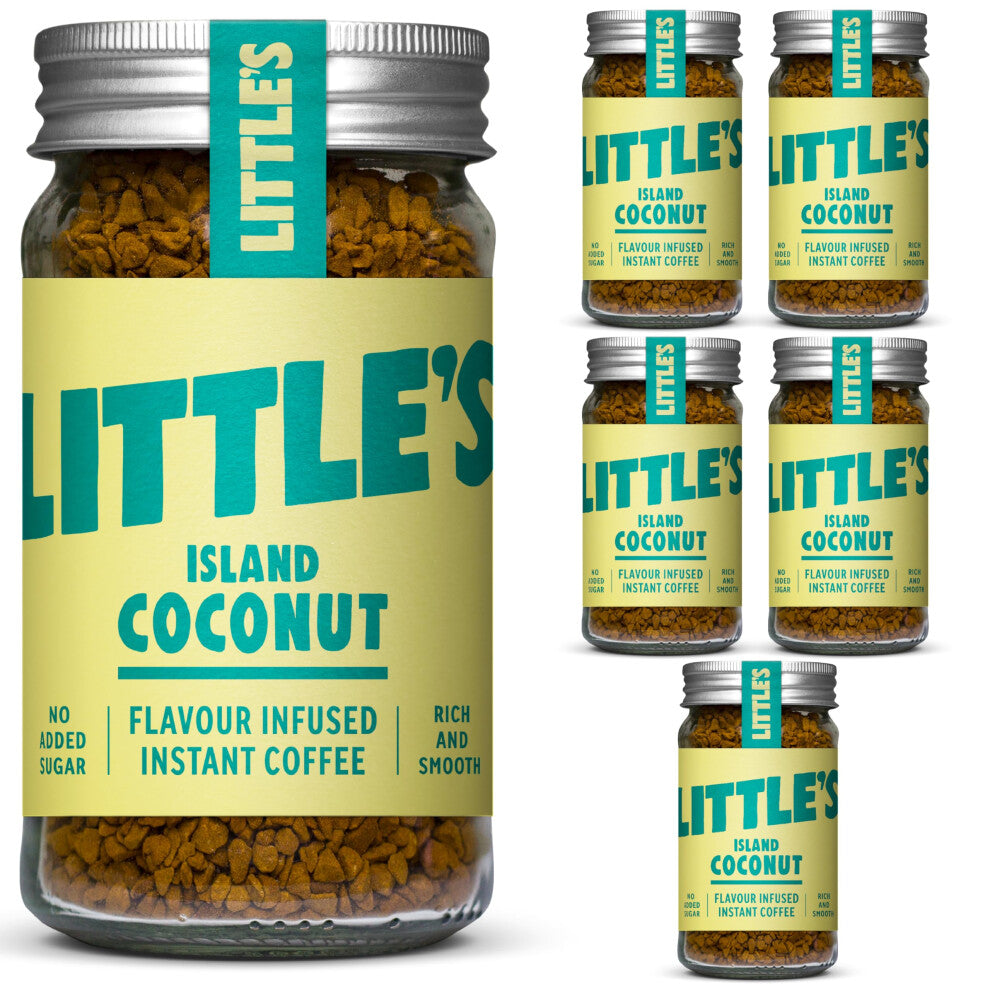 Little's Island Coconut Flavoured Instant Coffee, 6 Pack (50g x 6) - Rich & Smooth Coffee, Infused With Coconut Flavour - Vegan Friendly, Low