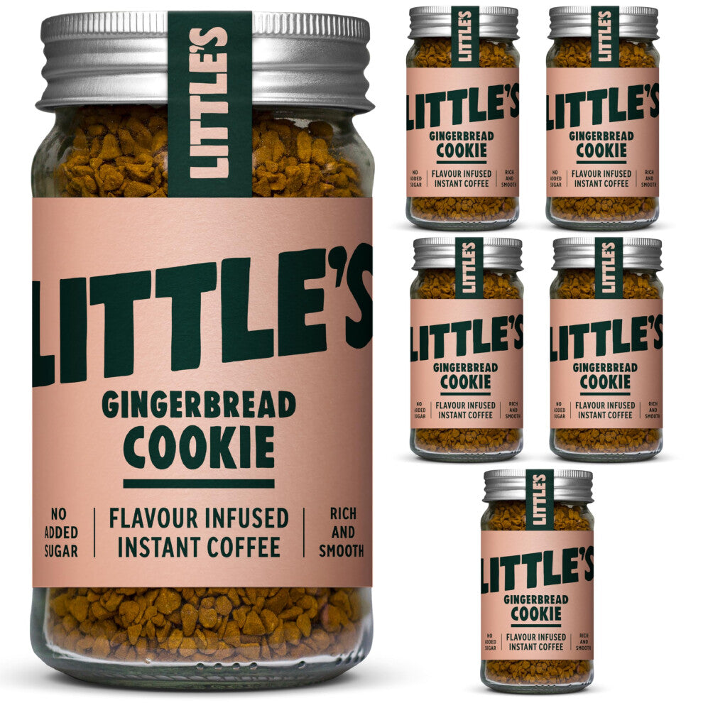 Little's Gingerbread Cookie Flavoured Instant Coffee, 6 Pack (50g x 6) - Rich & Smooth Coffee, Infused With Gingerbread Cookie Flavour - Vegan