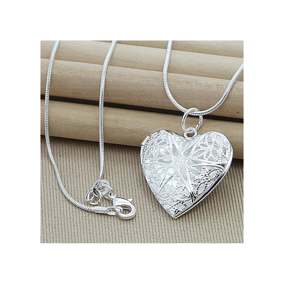 (45cm) 925 Sterling Silver Photo Frame Pendant Necklace Snake Chain For Woman