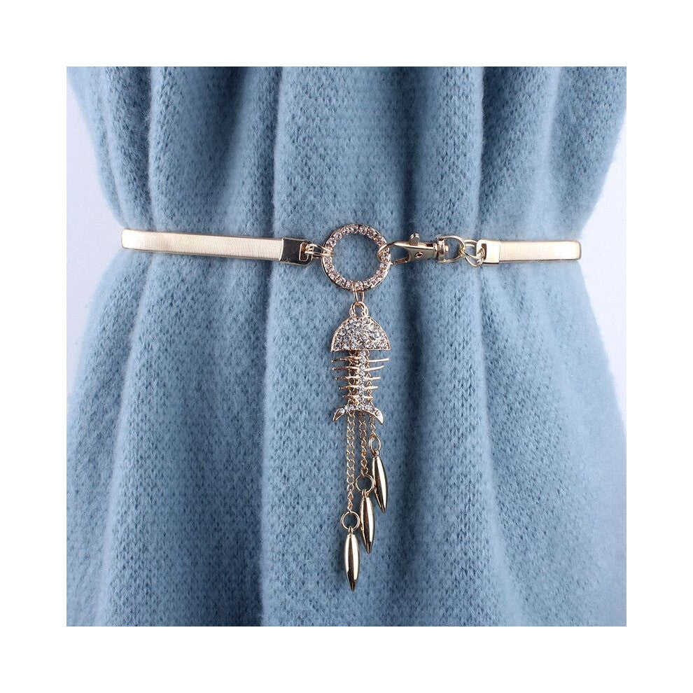 (Fishbone) Versatile Chic And Metal Waist Chain Featuring Glittering Fox Pendant Wardrobe For Womens