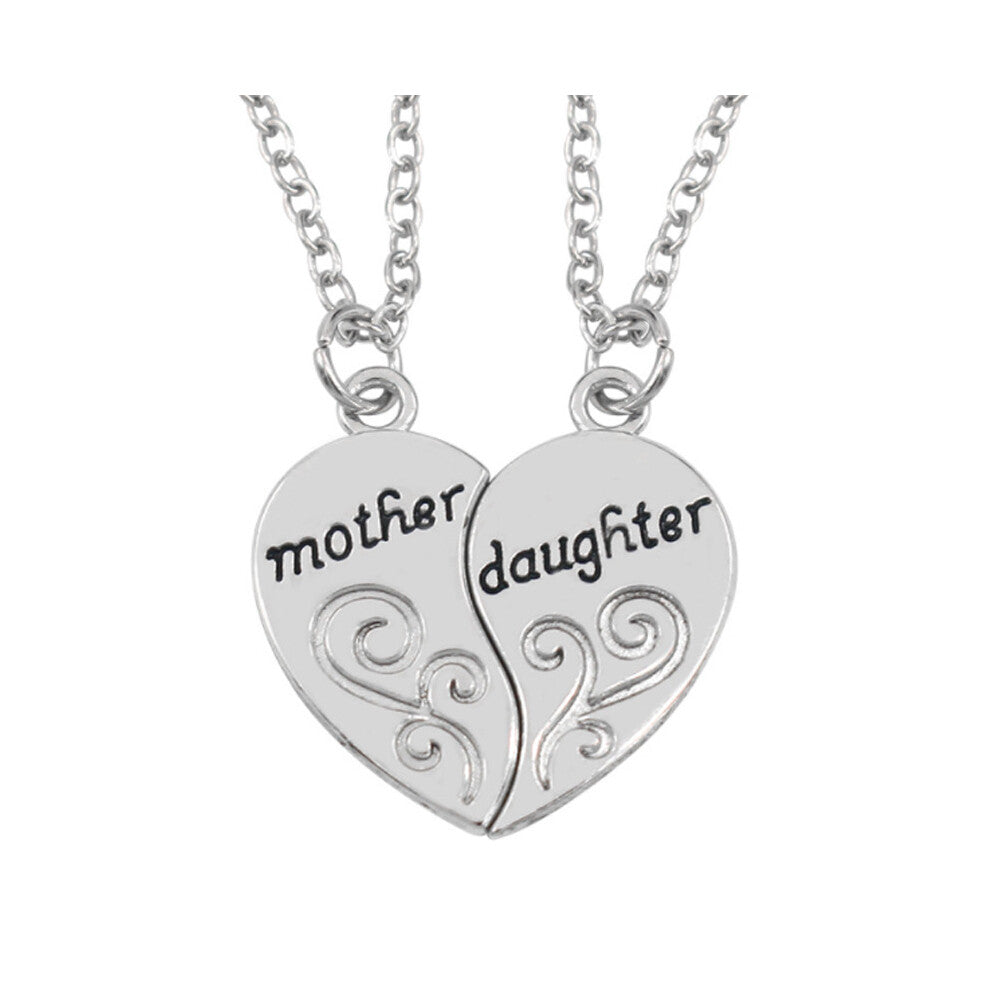 Two petal heart-shaped letter patchwork necklace, mother daughter's love pendant, collarbone chain