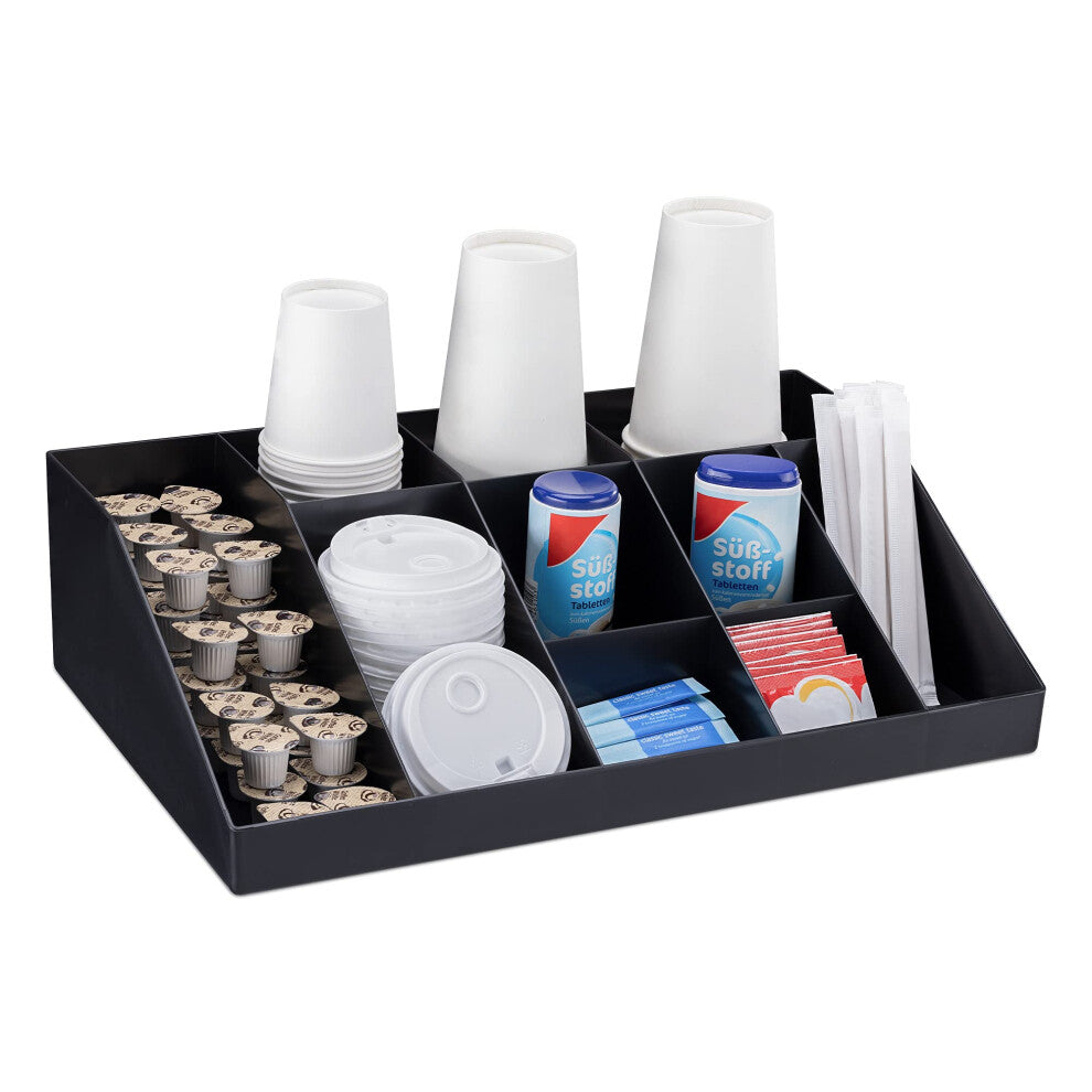 Navaris Coffee Station Organiser 10 Compartments - Coffee Organiser Station for Sugar, Creamer, Tea Supplies - Coffee Bar Organiser for Office and