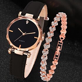 2 pièces/ensemble, 1 montre à quartz pour étudiant à la mode  Ensemble de bracelets en strass cœur de pêche 1 pièce, cadeau pour la vie quotidienne