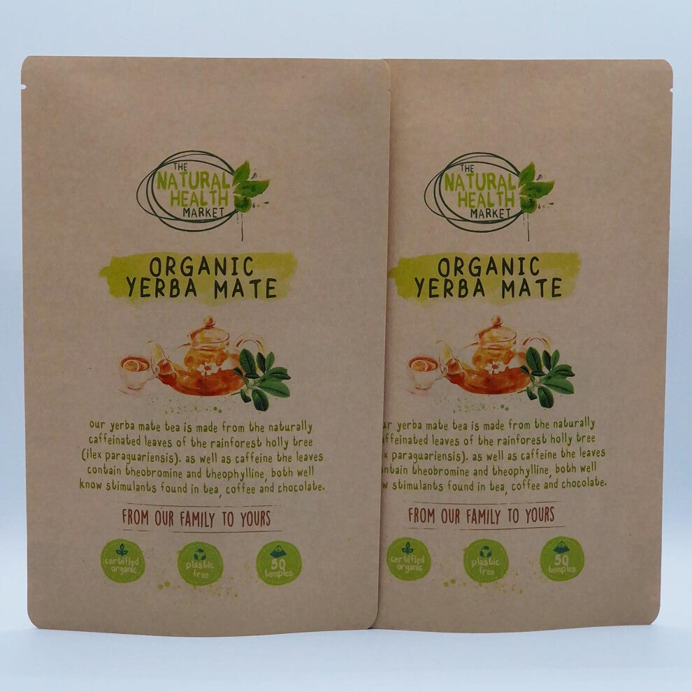 Organic Yerba Mate Tea Bags by The Natural Health Market | Plastic Free Product | A Powerful Stimulant Containing Natural Vitamins & Minerals (100