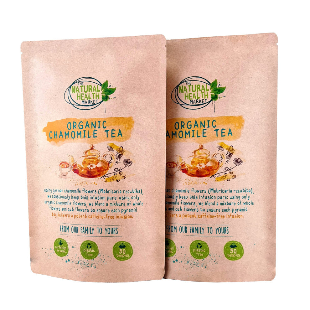 Organic Chamomile Tea Bags By The Natural Health Market ? Plastic Free Filter Mesh and Outer Packaging ? NON-GMO ? Relaxing Natural Herbal Tea (100