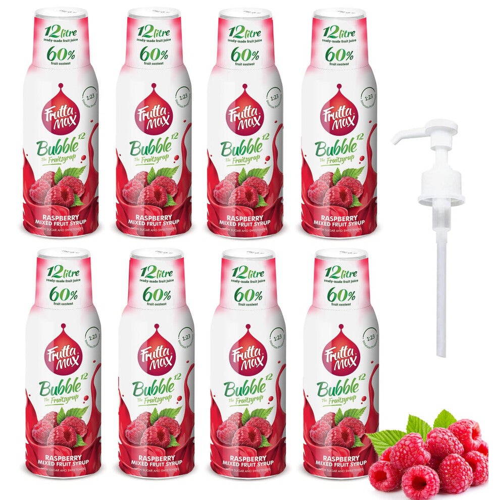 8 Pack - FruttaMax Raspberry Syrup | Less Sugar | 60% Real Fruit Concentrate | Suitable for soda Machine 8x500ml