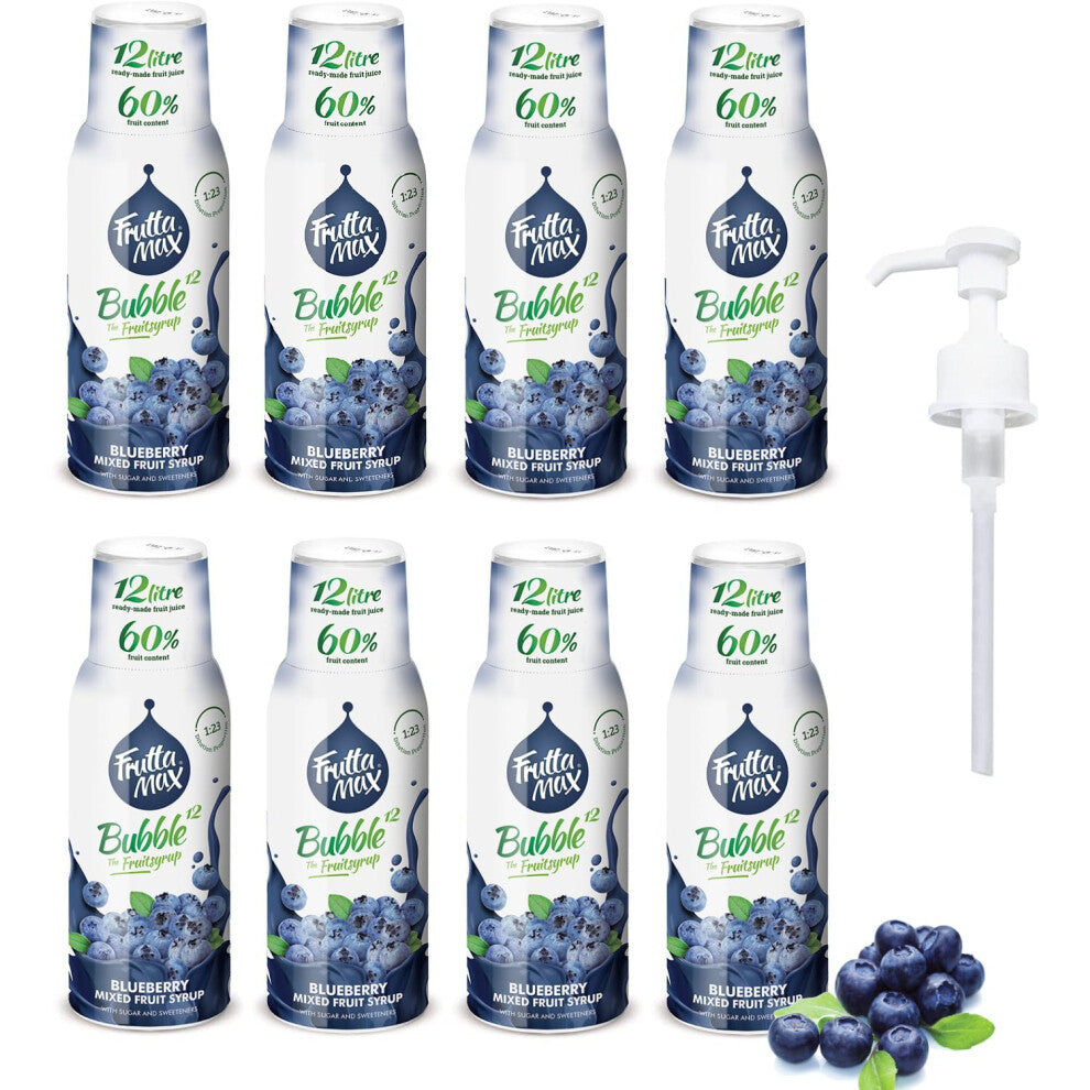 8 Pack - FruttaMax Blueberry Syrup | Less Sugar | 60% Real Fruit Concentrate | Suitable for soda Machine 8x500ml