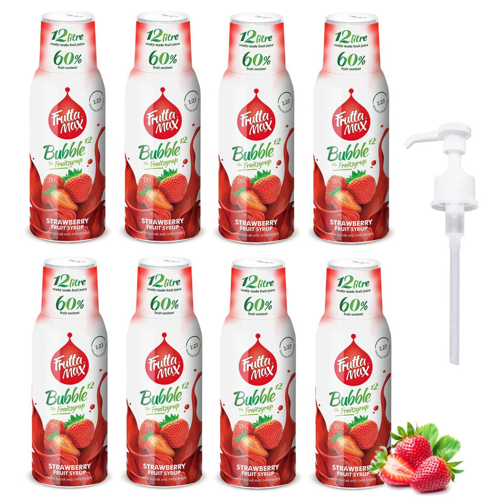 8 Pack - FruttaMax Strawberry Syrup | Less Sugar | 60% Real Fruit Concentrate | Suitable for soda Machine 8x500ml
