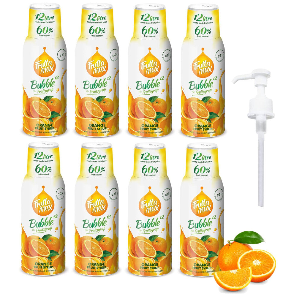 8 Pack - FruttaMax Orange Syrup | Less Sugar | 60% Real Fruit Concentrate | Suitable for soda Machine 8x500ml