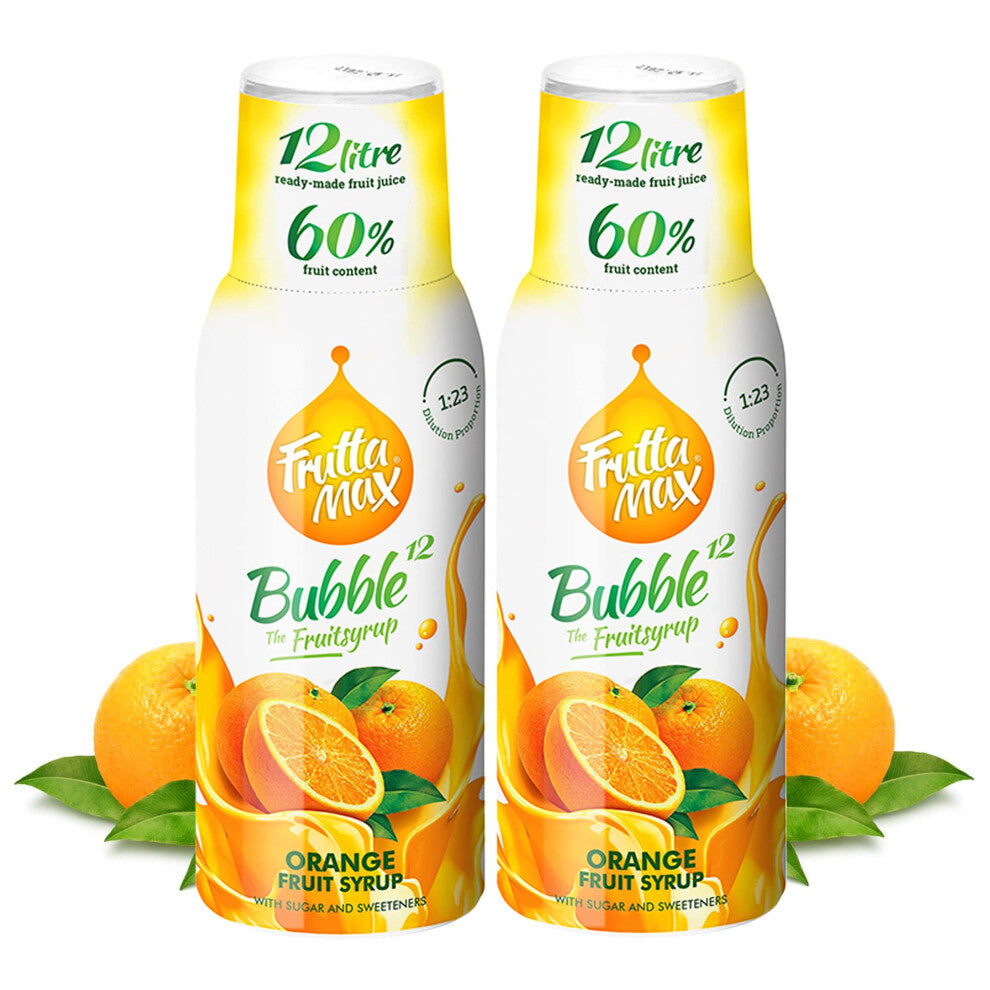 2 Pack - FruttaMax - Fruit Syrup Concentrate - Less Sugar - with 60% Fruit Content - Suitable for soda Machine (2x500ml) (2 x Orange)