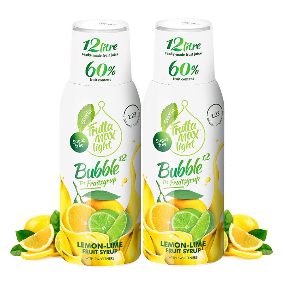2 Pack FruttaMax Sugar-Free Lemon and Lime Syrup 60% Real Fruit Low-Calorie Drink Syrup for Soda Makers Cocktails & Desserts 2x500ml