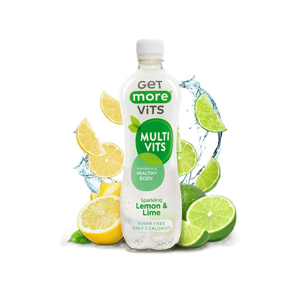 Get More Vits Multi Vitamin Sparkling Lemon & Lime Flavoured Spring Water (12 x 500ml) Sugar-Free Low Calorie Vitamin D,C,& B Supports a Healthy Body