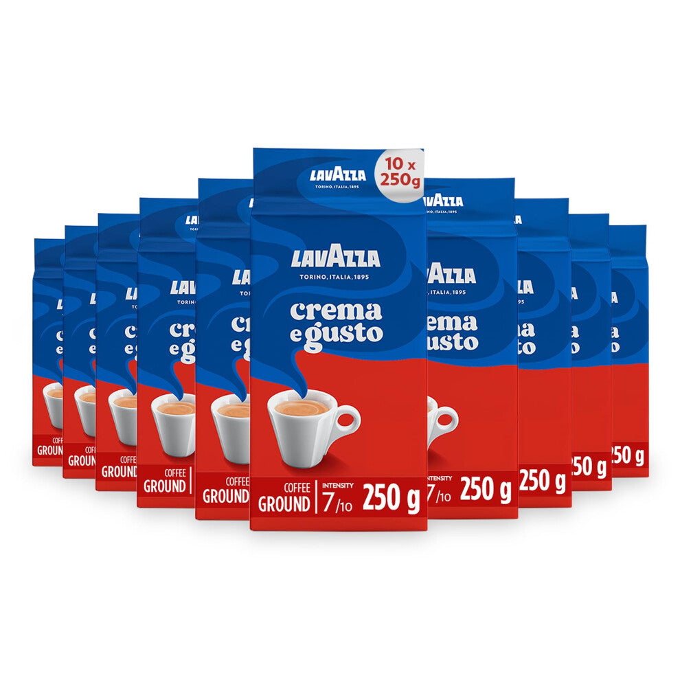 Lavazza Crema e Gusto Classico Ground Coffee, Dark Roast, 250g Each, 10-Pack - Ideal for Moka and Filter
