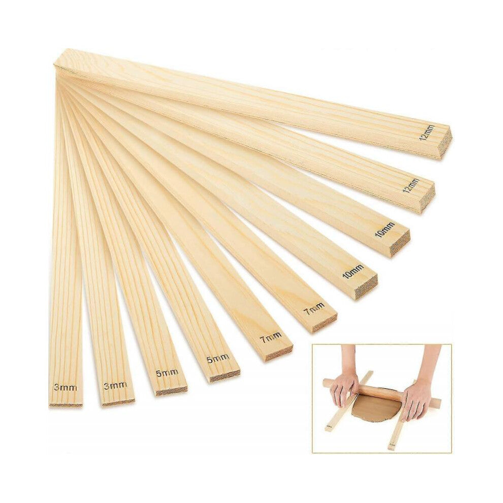 10 Piece Teaching Rolling Clay Stick Guide for Pottery 5 Size Wooden Rolling Pin Guide Stick Set Polymer Clay Depth Guide for Pottery