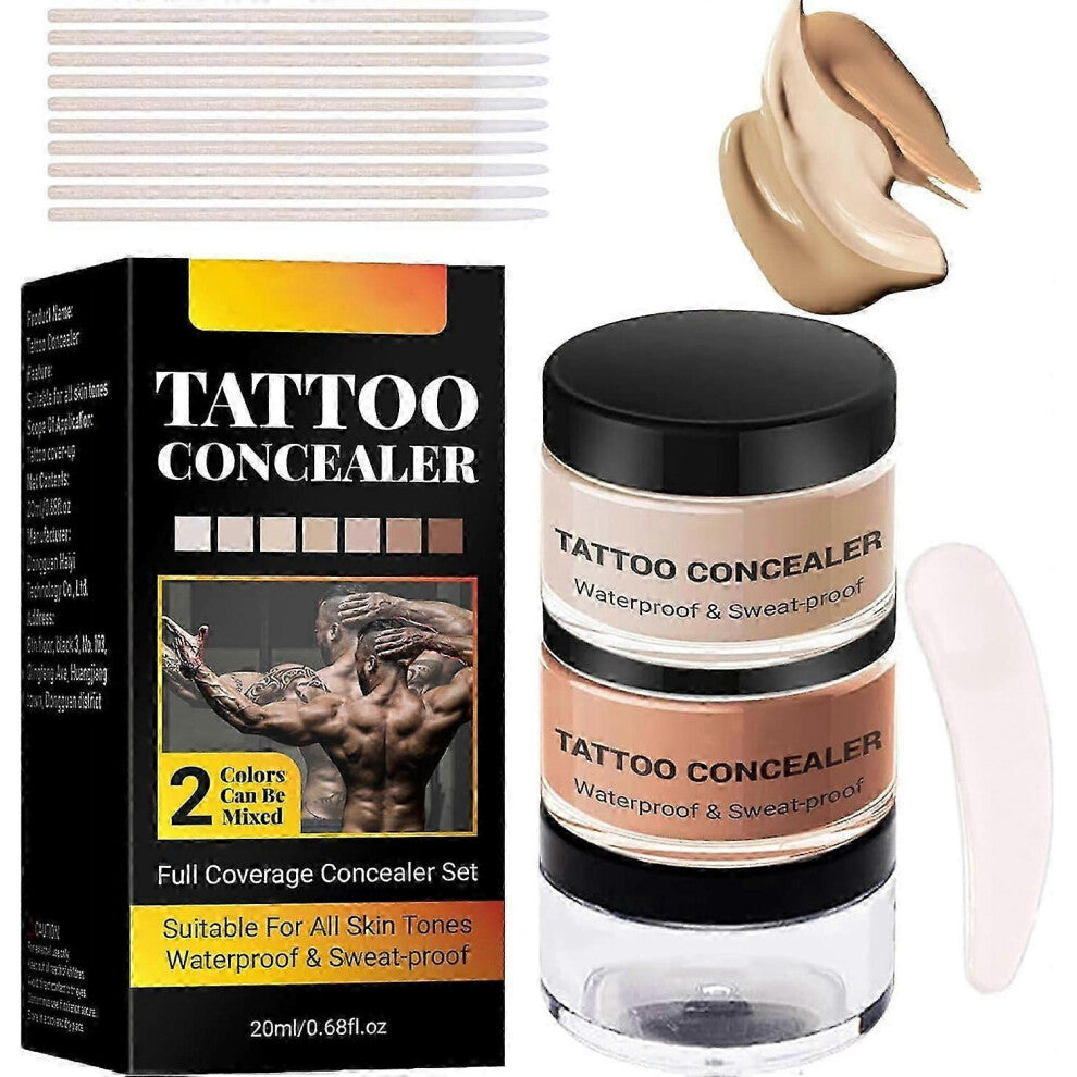 Tattoo Cover Up Makeup Waterproof, 2 Colors Tattoo Concealer, Waterproof and Sweatproof, Suitable for Scars, Spots and Vitiligo
