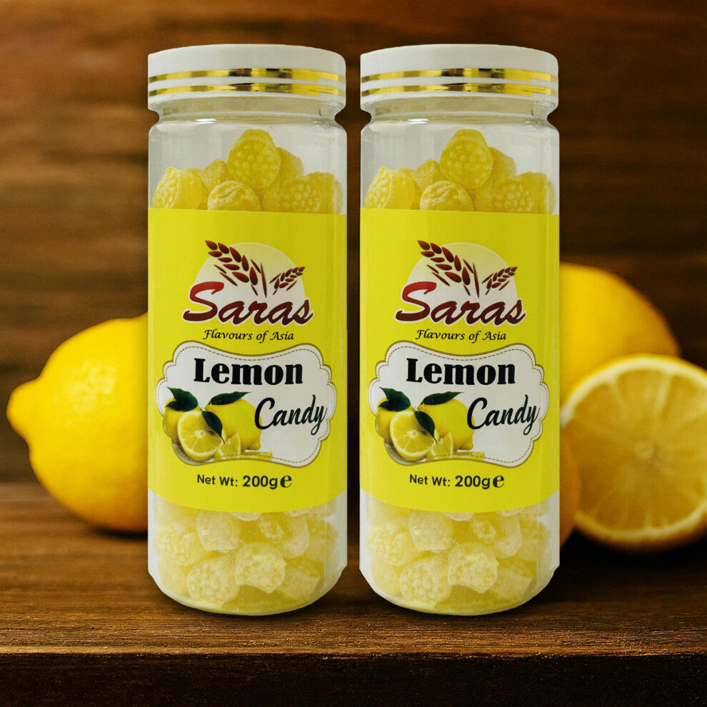 Saras Candy Lemon 200g (Pack of 2) | Tangy Sweet Treat | Refreshing Citrus Flavour | Indian Digestive Candy