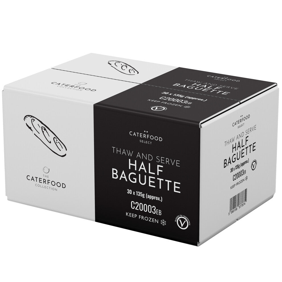 Caterfood Select Frozen Baked White Half Baguettes 28cm - 30x135g