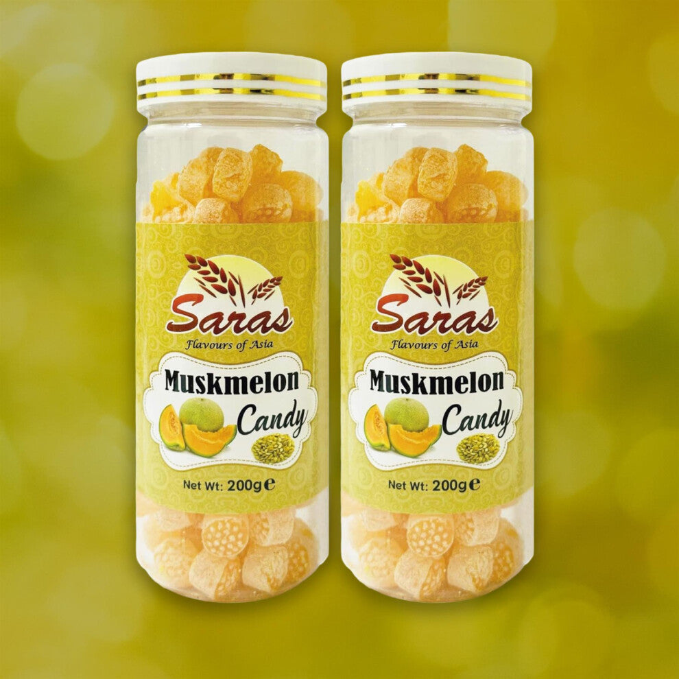 Saras Candy Musk Melon 200g (Pack of 2) | Summer-Style Sweet Fruit Candy | Refreshing Indian Toffee Treat