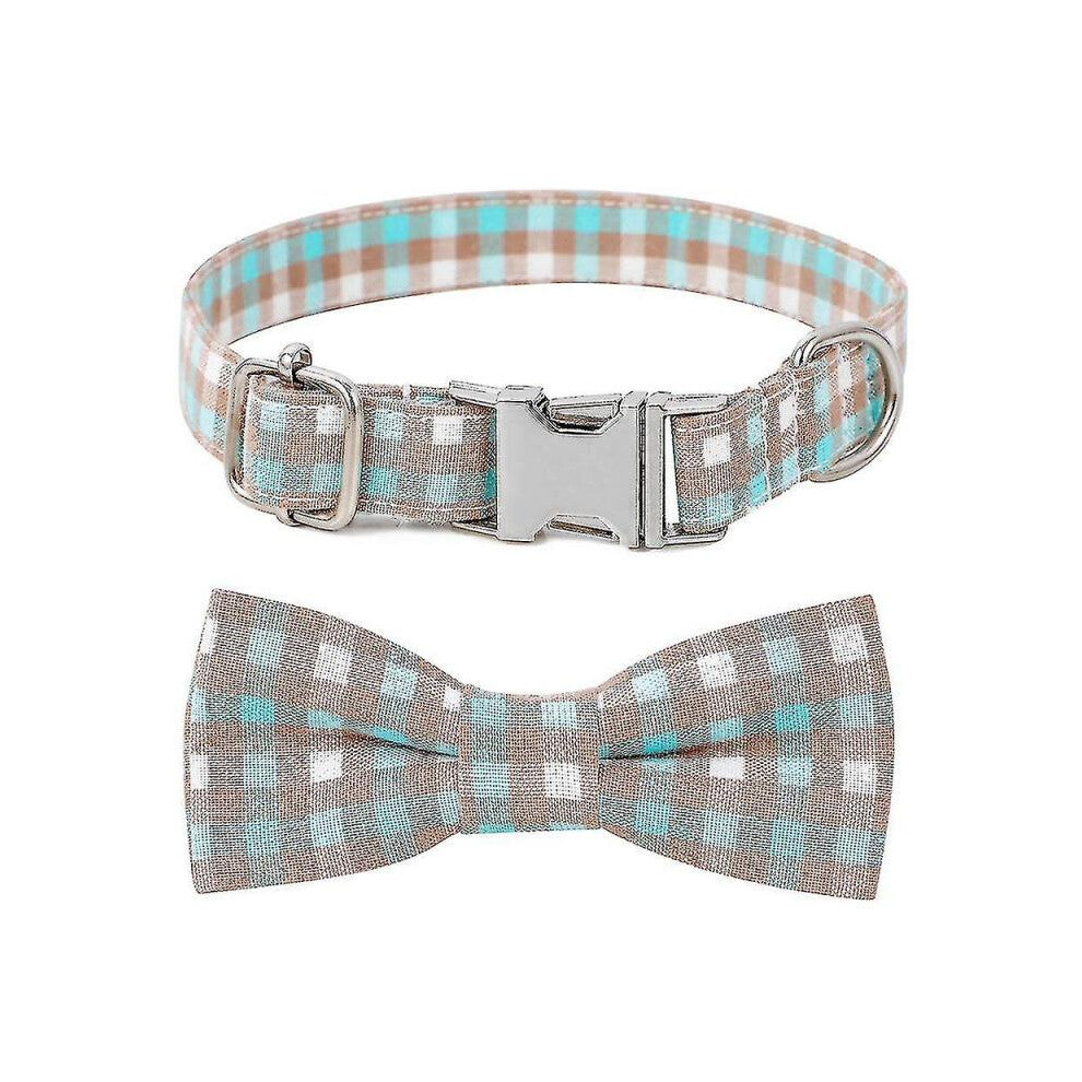 Dog Circle Pet Bowknot Plaid Pet Collar Cotton Alloy Buckle Dog Collar